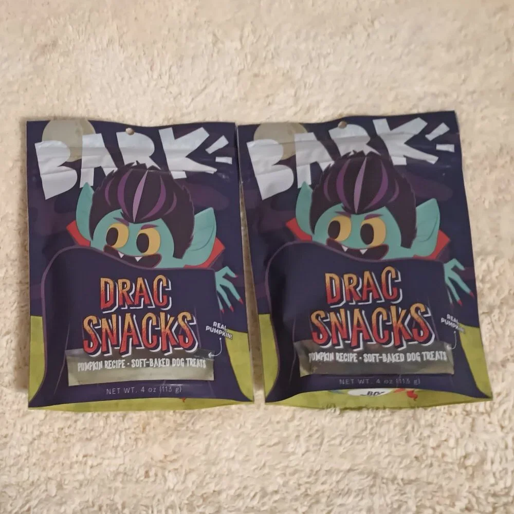 2 NEW & UNOPENED BAGS of: Bark Drac Snacks Dog Treats